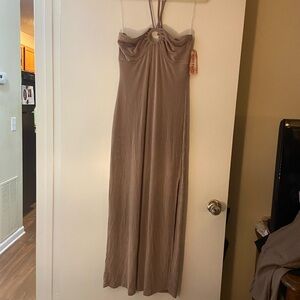 Inspired Hearts - Stretchy Dusty Lavender Halter Maxi Dress with Slit